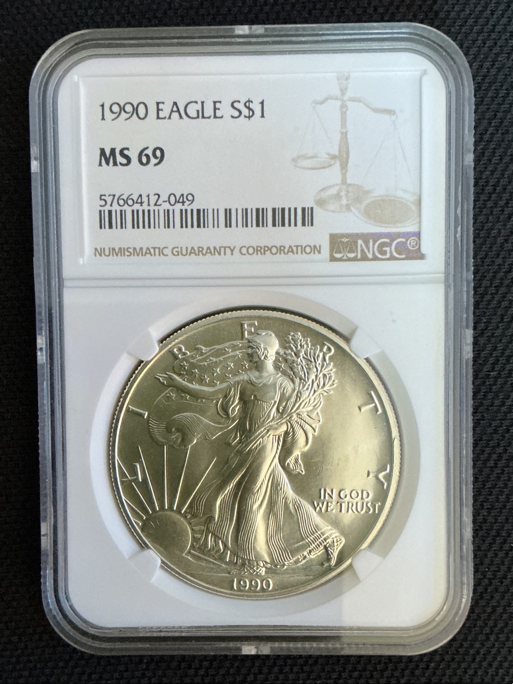 NGC-Encapsulated 1990 Eagle $1 Silver Coin - Silver Finish